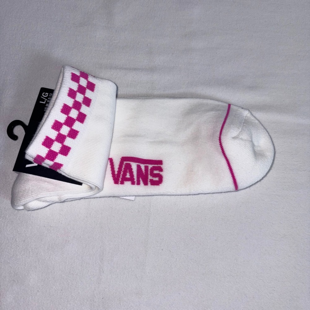 Vans Crew Socks Size Large White Pink New Checkerboard Logo Athletic Skater